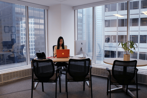 Attorney Michele Katz, Co-Founder of Advitam IP, in her corner suite at 150 S Wacker