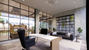Interior Empty Modern Loft Office open space modern office footage.Modern open concept Lobby and reception area meeting room